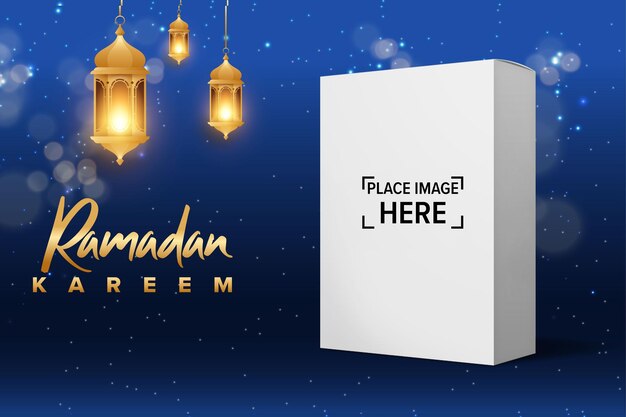 modèle de bannière de médias sociaux ramadan kareem avec croissant et lanternes islamiques