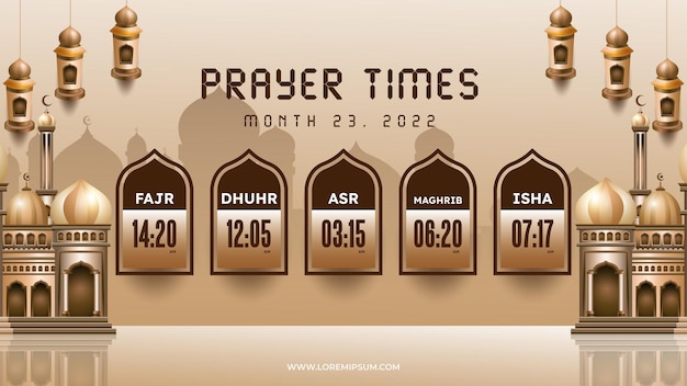Vecteur modèle de bannière moderne horaire de prière islamique