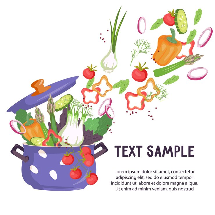 Modèle de bannière de nourriture et de recettes de cuisine Design de flyer avec pot et légumes