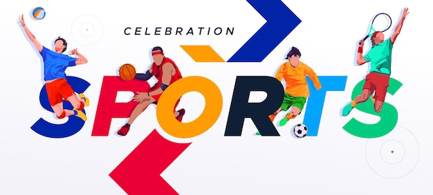 Modèle de bannière pour le football, le basket-ball, le tennis et le volley-ball. Arrière-plan de l'athlète sportif.