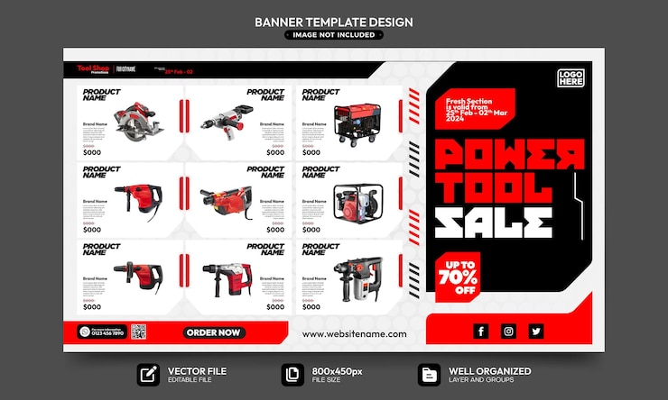 Vecteur modèle de bannière pour le marketing de quincaillerie