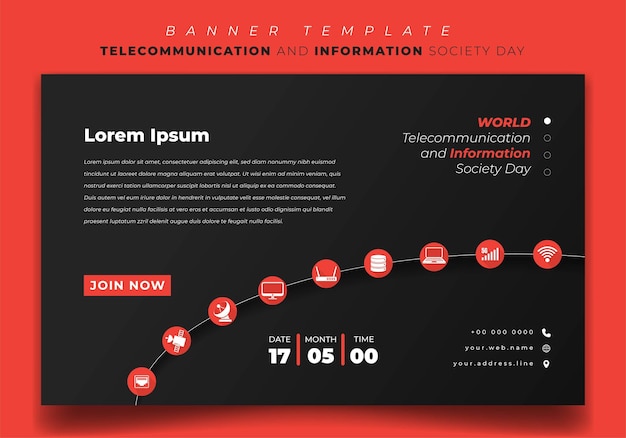 Modèle de bannière pour les télécommunications et la société de l'information dans la conception de fond orange noir