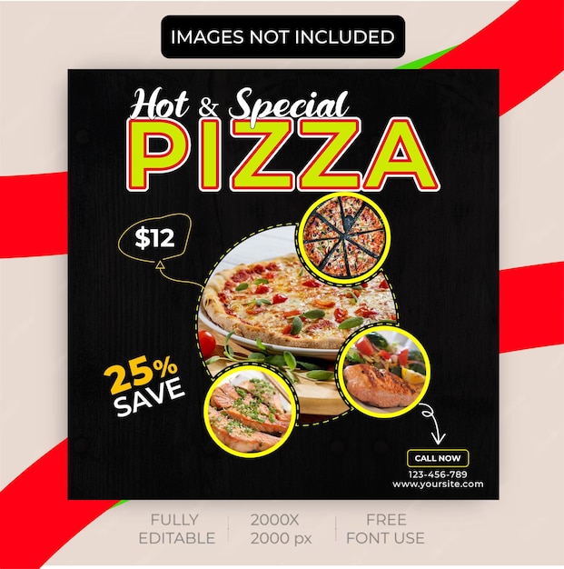 Vecteur modèle de bannière de promotion de menu de pizza chaud sur les réseaux sociaux menu de restauration rapide de pizza saine instagram