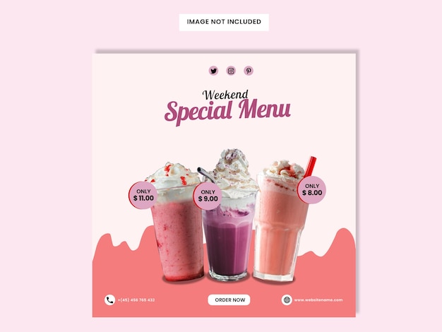 Vecteur modèle de bannière de publication instagram de médias sociaux pour la promotion du menu des boissons spéciales vecteur premium