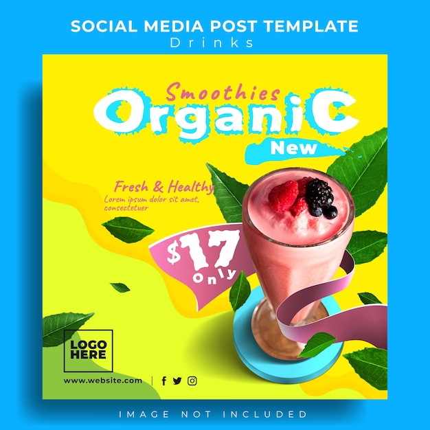 Vecteur modèle de bannière de publication instagram de médias sociaux de promotion de menu de boisson saine de smoothie bio