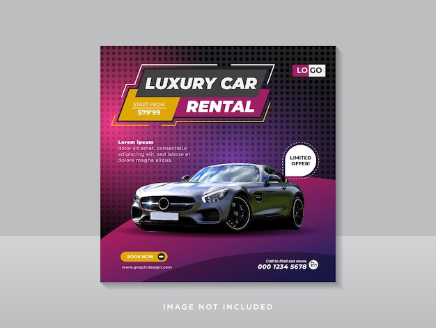Vecteur modèle de bannière de publication instagram pour la promotion de la location de voitures sur les médias sociaux