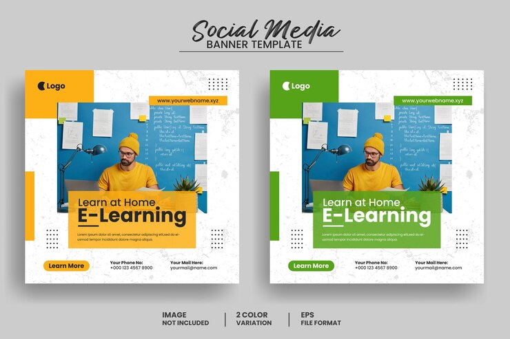 Vecteur modèle de bannière de publication sur les médias sociaux d'éducation à l'apprentissage en ligne ou bannière carrée d'éducation en ligne