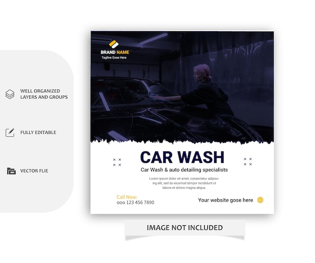 Vecteur modèle de bannière de publication de médias sociaux de lavage de voiture de vecteur et détaillant