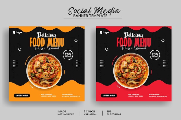 Modèle de bannière de publication de médias sociaux de menu de nourriture délicieuse et bannière de promotion Instagram