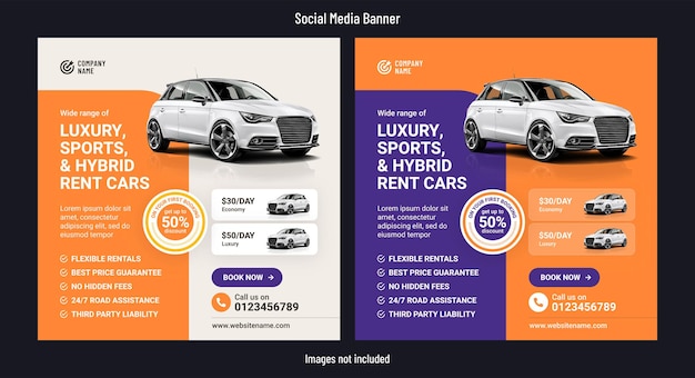 Modèle de bannière de publication sur les médias sociaux à rabais sur la location de voiture