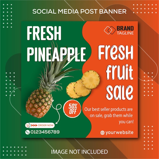 Modèle De Bannière De Publications Sur Les Médias Sociaux De Promotion De Menu De Fruits Et D'ananas Frais