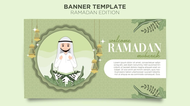 Vecteur modèle de bannière ramadan mubarak dessiné à la main style papier découpé design plat