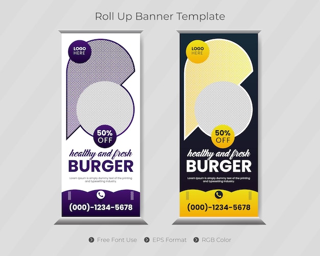 Modèle de bannière roll up alimentaire avec conception de couverture de restaurant