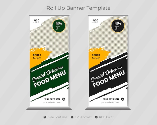 Modèle de bannière de roll up alimentaire et conception de menus de restaurant