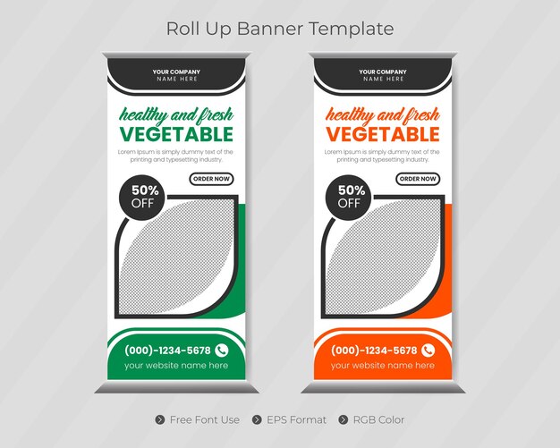 Modèle de bannière de roll up alimentaire et conception de menus de restaurant