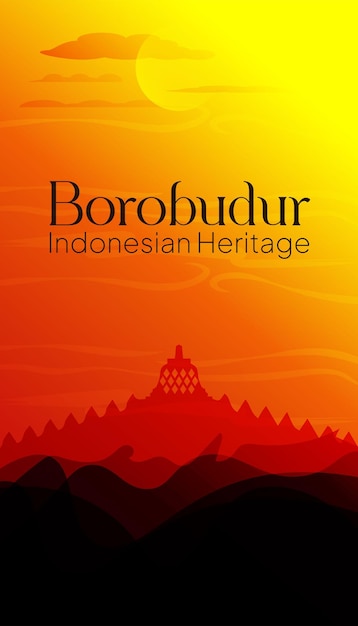 Modèle de bannière de temple de borobudur indonésien dégradé