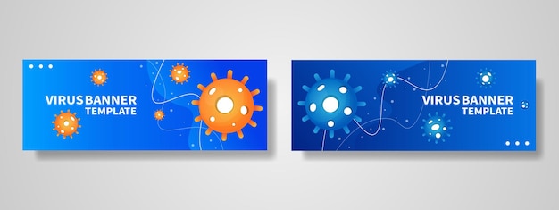 Modèle de bannière de thème de virus Virus bleus et orange avec fond bleu dégradé