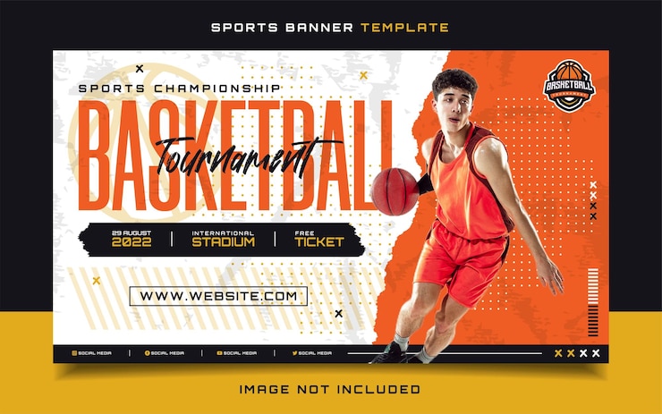 Vecteur modèle de bannière de tournoi sportif de basket-ball avec logo pour les médias sociaux