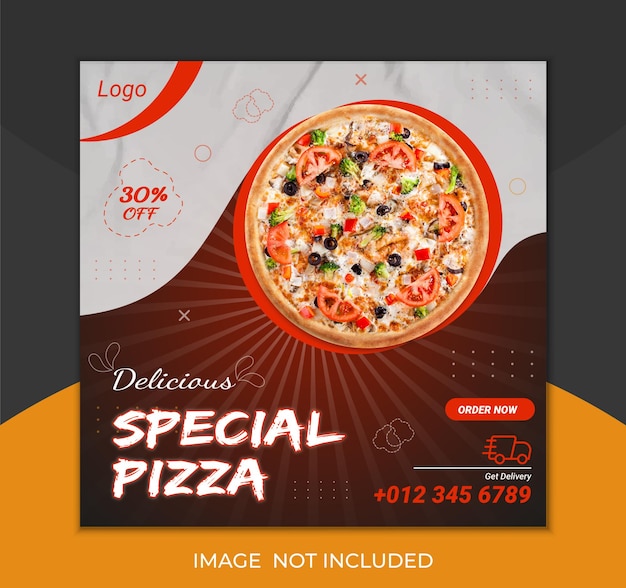 Modèle de bannière de vente d'annonce de promotion de conception de publication de médias sociaux Yummy Pizza Food