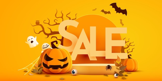 Vecteur modèle de bannière de vente halloween offre spéciale d'octobre illustration vectorielle