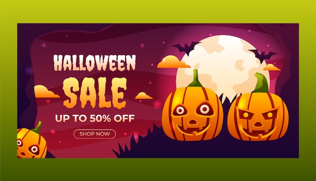 Modèle De Bannière De Vente Horizontale Halloween Réaliste