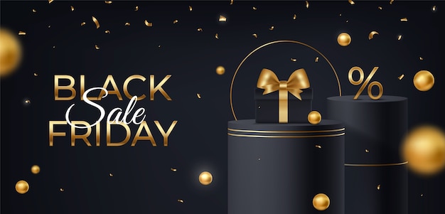 Modèle de bannière de vente horizontale réaliste vendredi noir