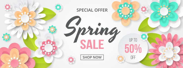Vecteur modèle de bannière de vente de printemps avec une belle fleur colorée style de coupe de papier