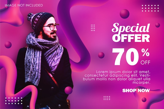 Modèle de bannière de vente rouge avec fond de paysage de fluide liquide dégradé abstrait