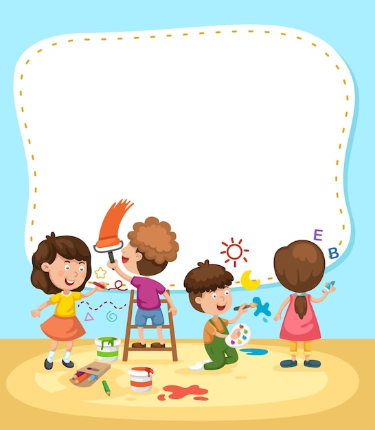 Vecteur modèle de bannière vide avec des enfants dans l'illustration de la salle de classe