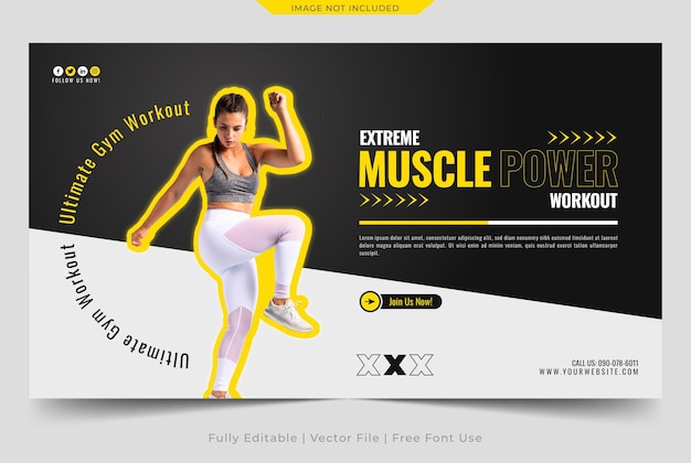 modèle de bannière web de force musculaire de gymnase et de fitness