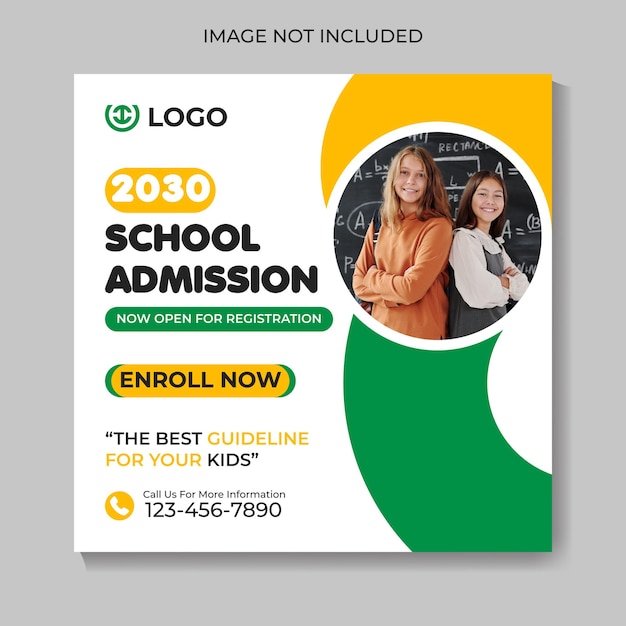 Modèle de bannière web pour publication créative sur les réseaux sociaux, sur le thème de l’éducation et de l’admission à l’école
