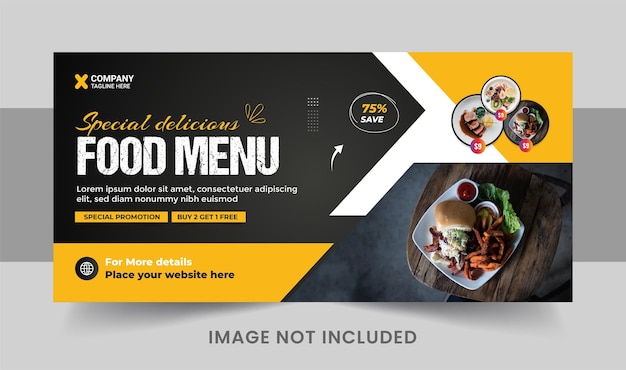 Modèle de bannière web de promotion d'entreprise de restauration rapide ou de marketing sur les médias sociaux avec logo et