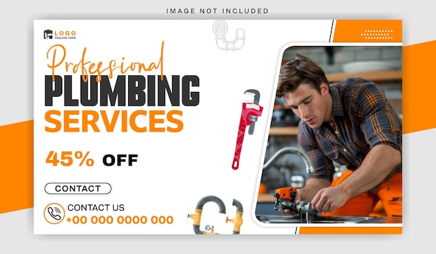 Modèle de bannière web de promotion des services de plomberie