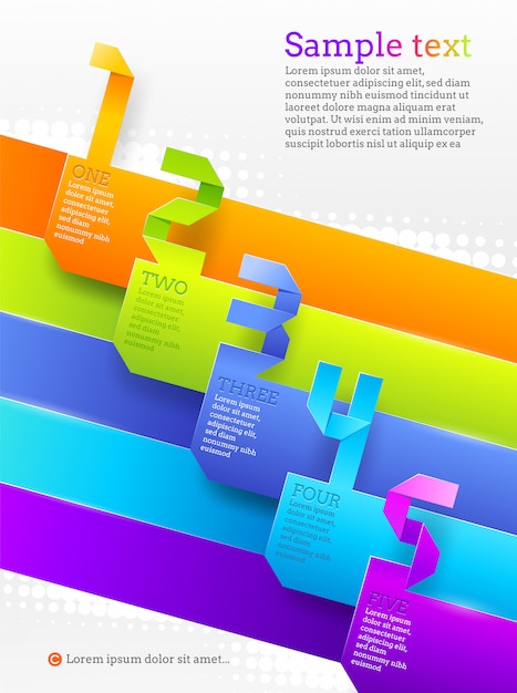 Vecteur modèle avec des bannières numérotées en papier couleur