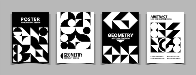Vecteur modèle bauhaus affiche d'architecture monochrome avec design abstrait pour catalogue et magazine style modernisme formes géométriques brochure couvertures noir et blanc set illustration vectorielle