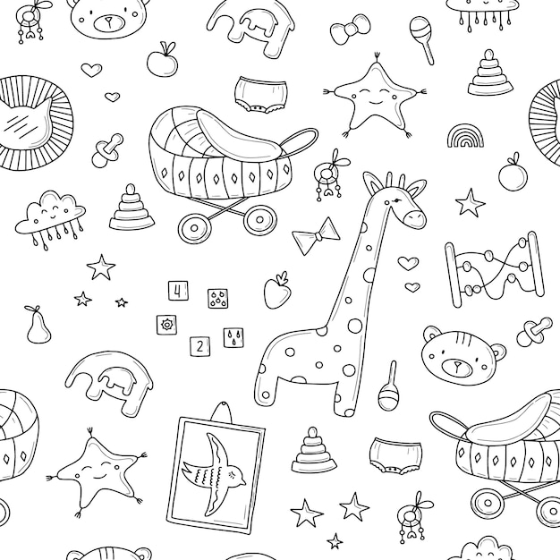 Un Modèle De Bébé Mignon Dans Un Style Doodle Cartoon Kids Clipart Kids Room Decor Wallpaper Vector I