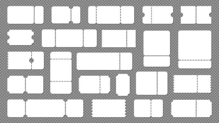 Vecteur modèle de billet vierge maquette de coupon d'argent avec texte et logo billet de théâtre avec bon de réduction passe du festival et bon vecteur ensemble isolé de billet et coupon papier illustration