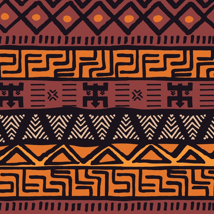 Modèle bohème ethnique coloré tribal avec des éléments géométriques, tissu de boue africaine, design tribal