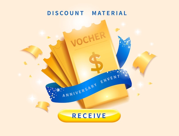 Modèle de bon cadeau de luxe premium avec coupon de bon d'or enveloppé dans un ruban bleu