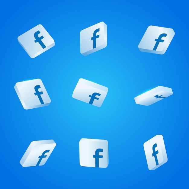 Modèle de bouton de collection d'icônes Facebook 3D d'icône de réseau social Facebook