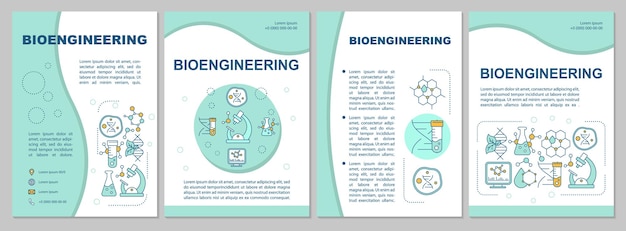 Modèle De Brochure De Bio-ingénierie. Flyer, Brochure, Dépliant Imprimé, Conception De La Couverture Avec Illustrations Linéaires. Recherche En Laboratoire. Mises En Page Vectorielles Pour Magazines, Rapports Annuels, Affiches Publicitaires