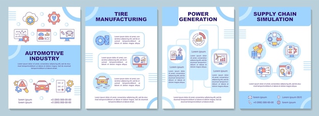 Modèle de brochure bleu à utilisation jumelle numérique. Industrie automobile. Conception d'impression de livret avec des icônes linéaires. Mises en page vectorielles pour présentation, rapports annuels, annonces. Polices Arial-Black, Myriad Pro-Regular utilisées