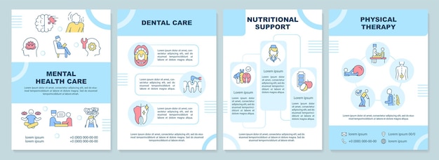 Modèle De Brochure Bleue Sur Les Services Médicaux Soins Aux Patients Conception De Dépliants Avec Icônes Linéaires 4 Mises En Page Vectorielles Pour La Présentation Des Rapports Annuels Arialblack Myriad Pro Polices Régulières Utilisées