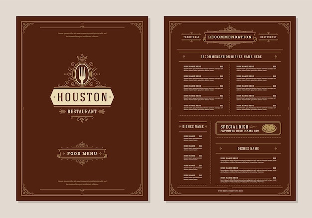 Modèle de brochure de conception de menu de restaurant et d'étiquette vectorielle