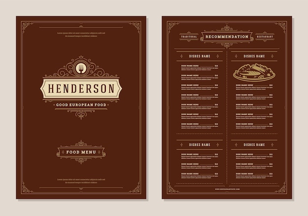 Modèle de brochure de conception de menu de restaurant et d'étiquette vectorielle