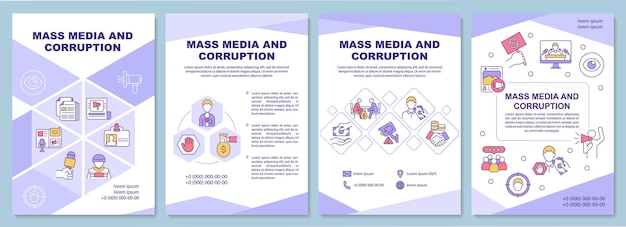 Modèle De Brochure Sur La Corruption Des Médias De Masse. Responsabilité Des Médias De Masse. Flyer, Brochure, Dépliant Imprimé, Conception De La Couverture Avec Des Icônes Linéaires. Dispositions Vectorielles Pour La Présentation, Les Rapports Annuels, Les Pages De Publicité