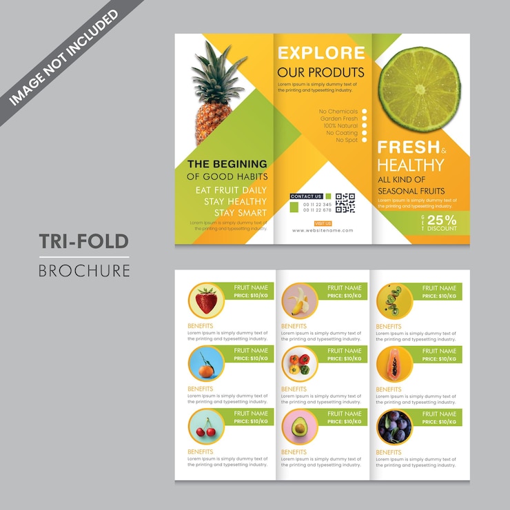 Vecteur modèle de brochure créative à deux volets pour la promotion des fruits et légumes