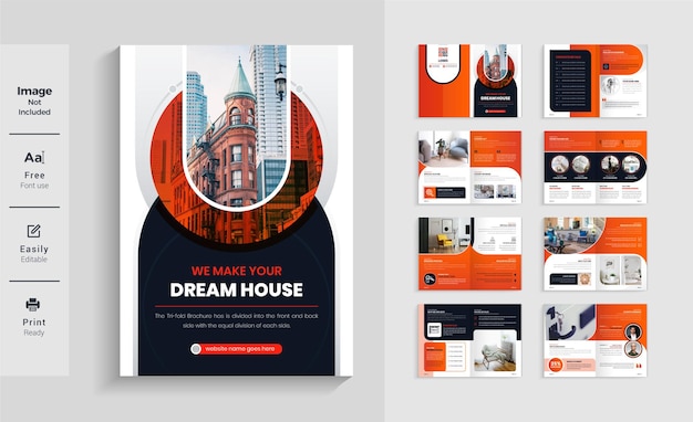 Vecteur modèle de brochure d'entreprise immobilier moderne et coloré de 16 pages