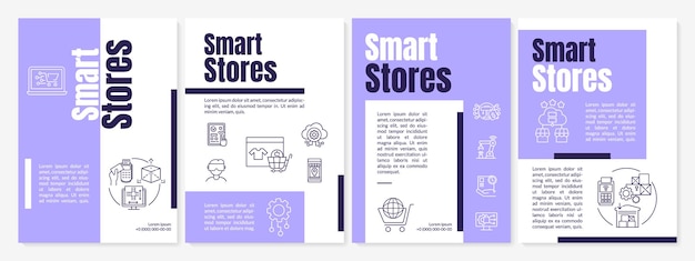 Modèle De Brochure D'entreprise De Magasins Intelligents. Marché De Détail Numérique. Flyer, Brochure, Dépliant Imprimé, Conception De La Couverture Avec Des Icônes Linéaires. Dispositions Vectorielles Pour La Présentation, Les Rapports Annuels, Les Pages De Publicité