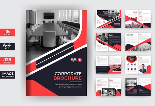 Modèle De Brochure D'entreprise Rouge De 16 Pages, Brochure D'entreprise Avec Une Forme Créative